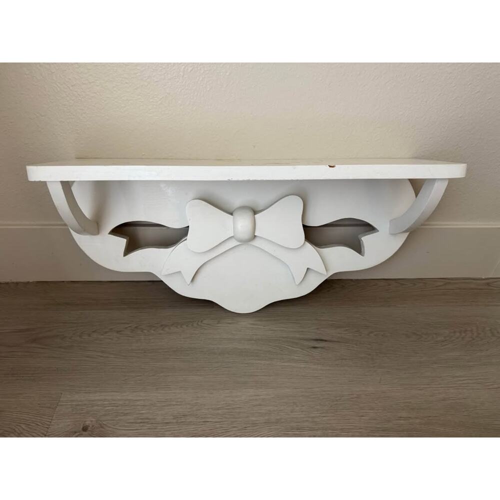 Vintage 90s White Painted Wood Bow Shelf